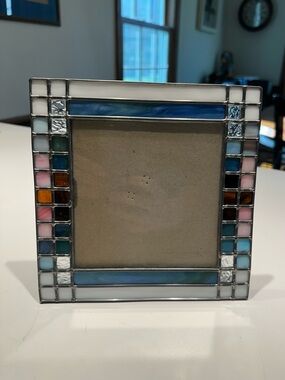 Stained Glass Mosaic Photo Frame in Blue, Pink, White, and Teal